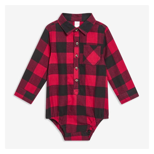 Baby Boys' Flannel Bodysuit - Dark Red